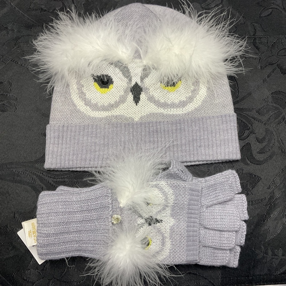 NEW Kate Spade Beanie Hat Set (Who Me Owl Mittens and Beanie/Hat SET). NEW